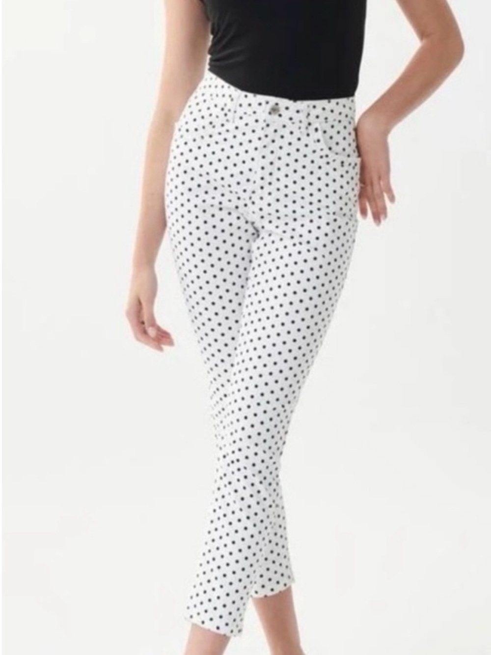 Joseph Ribkoff Black Polka Dot on White Jeans Vanilla 4